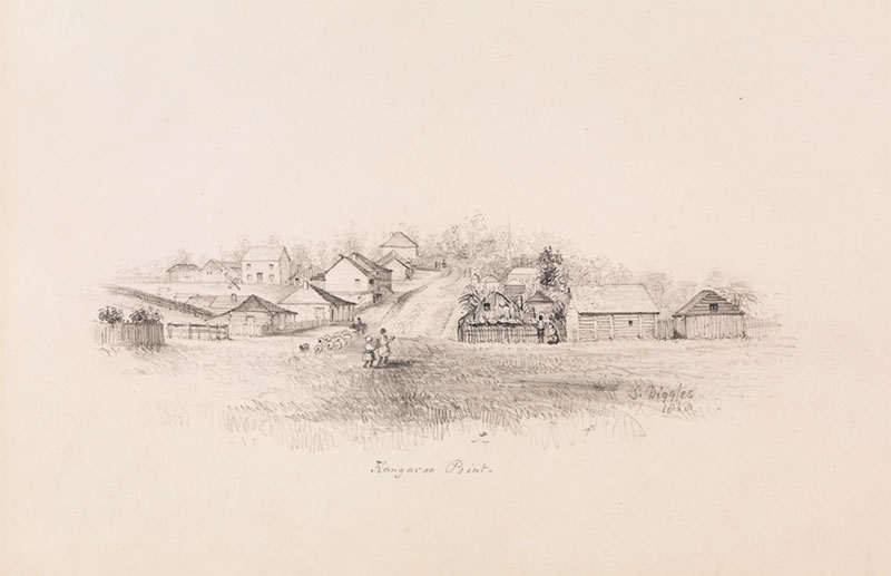 Silvester Diggles sketch of Kangaroo Point, 1858. Source: Image courtesy of Queensland Art Gallery, Accession No: 2:0272D,