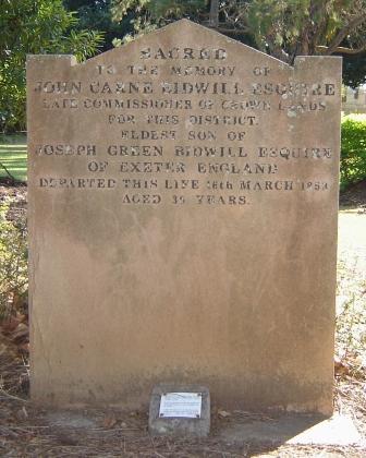 Photograph of the replica of the headstone at Bidwill's grave, located at Queens Park, Maryborough.