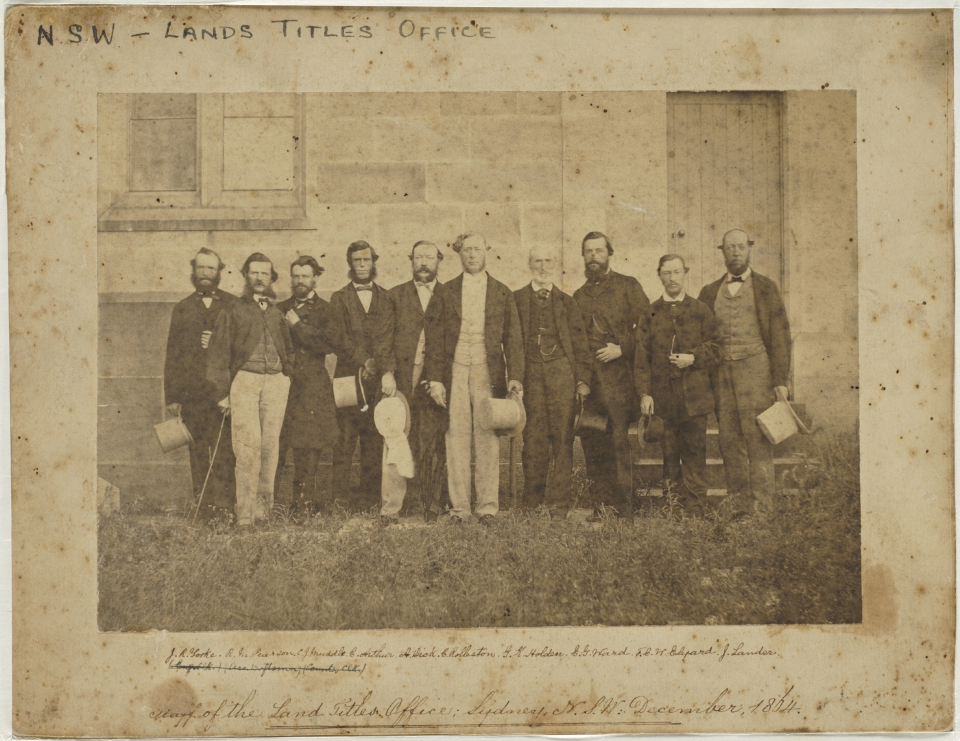 Photograph of the staff of the Land Titles Office, Sydney, Decem ber 1864. Source: State Library New South Wales, FL3318034.