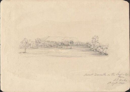 Sketch of Mt Domville, Darling Downs, 6 September 1845. Source: Thomas John Domville Taylor, National Library of Australia, http://nla.gov.au/nla.obj-586844843.