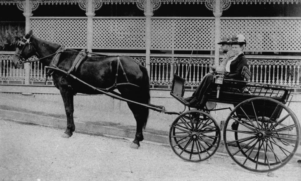 Photograph of Sarah, daughter of John Prentice, and her husband, Urban Lane, taking a carriage ride in Paddington, Brisbane, ca. 1893. Source: Courtesy of descendants Alison Appelgren and Lester Jackson.