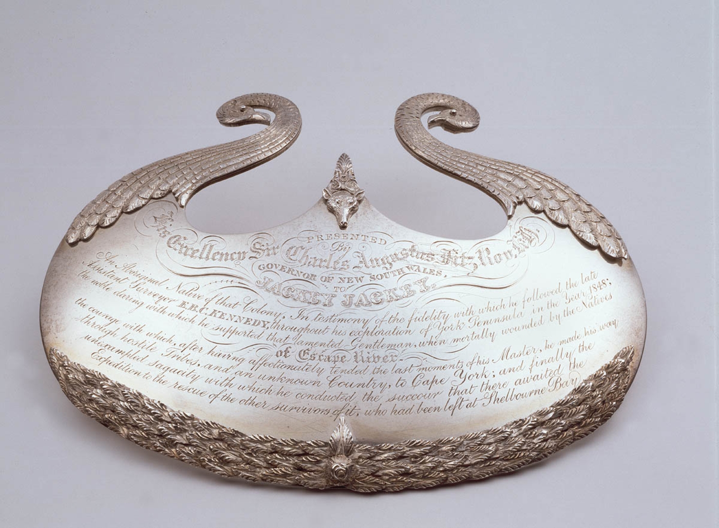 Photograph of Jackey Jackey's silver breast plate, ca. 1851. Source: Mitchell Library, State Library of New South Wales, Ref. SAFE/R453.