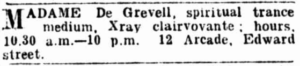 Advertisement for Madame de Grevell, Telegraph, 8 January 1915, 9